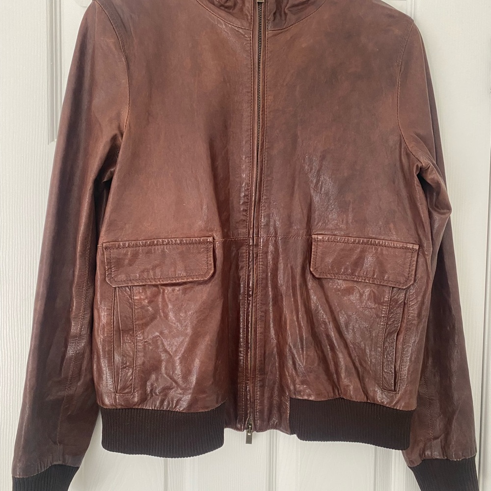 Women’s Theory Brown Leather Bomber Jacket